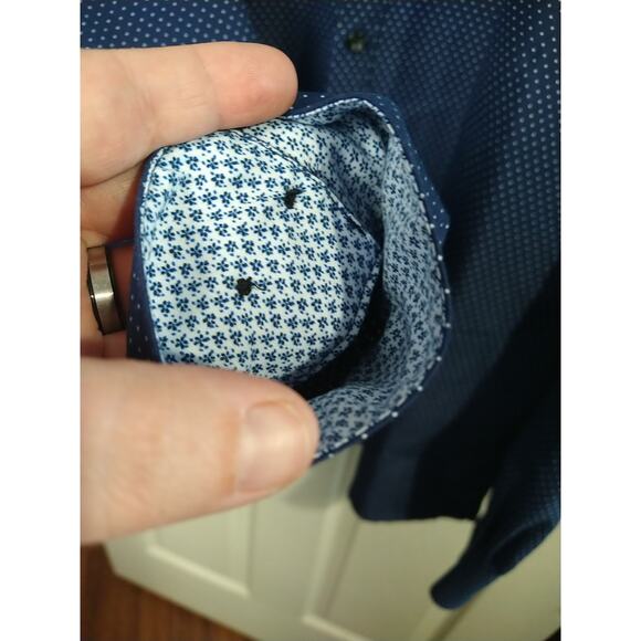 Calabrum Men's XL 17-17.5 Shirt Blue White Polka Dot Long Sleeve Collared Button - Picture 6 of 10